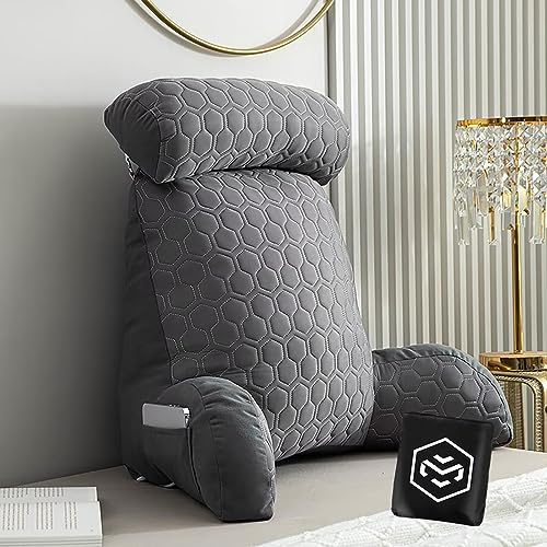 Lesekissen für Bett und Sofa mit Armlehnen | Rückenkissen | Rückenstütze mit Tragegriff | Bett Rückenlehne Lesekissen | Ideal als Rückenstütze für mehr Halt und Komfort von Rücken | Kopf und Nacken