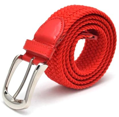 NEFLUM Nylon gewebter Gürtel Stoffgürtel Dornschließe Herren/Damen elastische Gürtel 3cm breiter elastischer Gürtel Bekleidungszubehör, Rot, 110cm