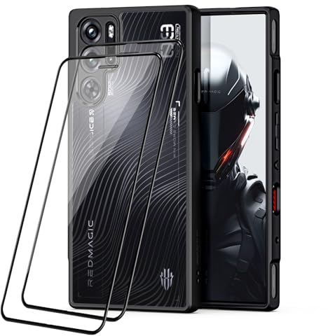 COMAKU Cover ZTE nubia Red Magic 9 Pro Bumper, + 2pcs Vetro Temperato Protezione Per Schermo, Retro Rigido Traslucido, Custodia con Bordo Morbido in TPU Compatibile con Red Magic 9 Pro+, Nero