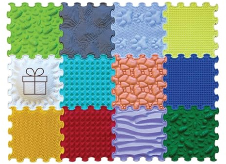ORTOTO Set di 12 tappetini massaggianti a puzzle, tappetino ortopedico da gioco per bambini, giochi sensoriali, piastrelle ad incastro, set di tappeti