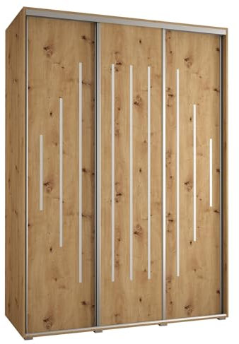 MEBLE KRYSPOL Cannes 12 Moderner Schrank mit 3 Schiebetüren mit Stange, Regale - Aufbewahrungsschrank für Schlafzimmer, Wohnzimmer - 205,2x170x60 cm - Artisan Artisan Silber