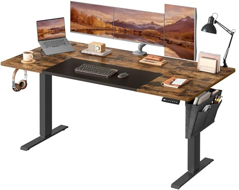 VASAGLE Electric Standing Desk, Height Adjustable Desk, 70 x 160 x (72-120) cm, 4 Memory Heights, Storage Pocket, for Home Office, Study, Rustic Brown and Matte Black LSD026X11V1