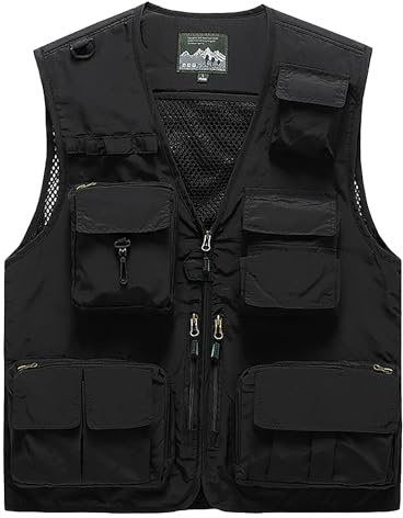 Wirltte Mens Vests Cargo Outdoor Work Safari Hunting Fishing Travel Photo Mesh Waistcoat Vest Gilet Multi Pockets