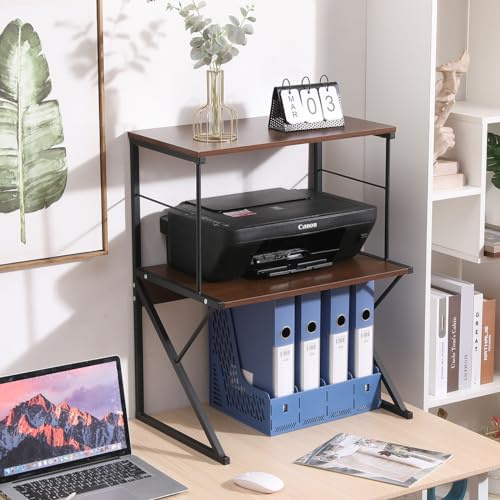 Homullel Countertop Kitchen Storage Rack, Microwave Oven Shelf Microwave Stand Storage Unit, Office Printer Stand for Desktop Storage Organizer (Dark Walnut, 2 Tiers)