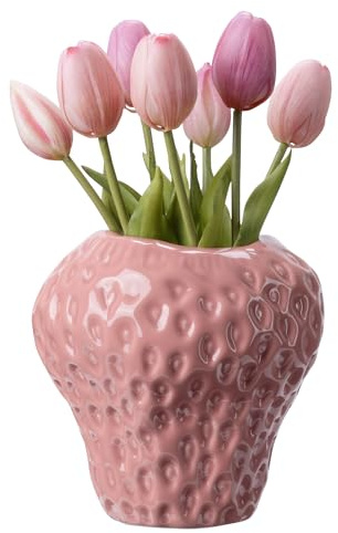 Navaris Erdbeer Vase Rosa - Deko Blumenvase für Fensterbank Sideboard Kommode - für Blumenarrangements und Trockenblumen - Wohnzimmer Deko - einzigartiges Design in Pink