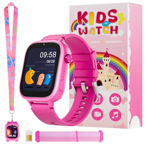 OKYUK 4G Kids Smart Watches Girls Gifts Age 3-12, Smart Watch for Kids with 47 Games, two-way calling feature, SOS emergency call Camera Video Recorder Gift Toys for Girls Ages 5 6 7 8 9 10 (Rose Red)
