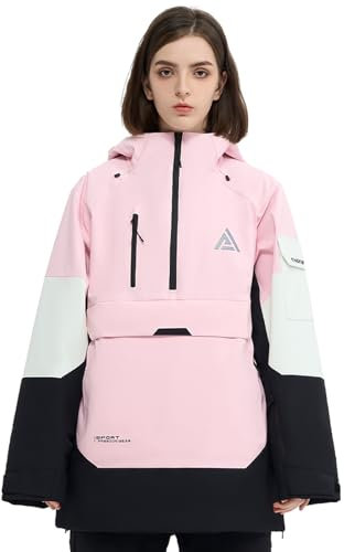 HIGH EXPERIENCE Chaqueta de esquí, snowboard, anorak, sin botones, holgada, con capucha, aislante, impermeable, cálida, para mujeres y hombres, Negro, rosado, Large