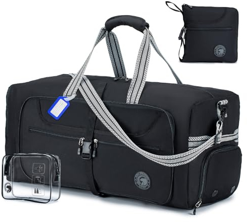 BAGZY Faltbare Reisetasche für Herren & Damen 60L，Groß Wasserdicht Sporttasche mit Schuhfach Breite Schultergurte Leichte Weekender Übernachtungstasche Duffel Taschen Saunatasche Travel Bag