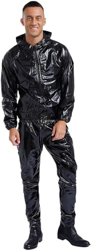 CHICTRY Sauna Suit for Men Women Gym Weight Loss Sweat Suit Hooded Top with Pants Set Anti-Rip Sweat Sauna Suits Black XXL