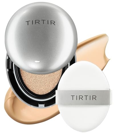 TIRTIR Fond De Teint Mask Fit Aura Silver Cushion, Finition Semi-Brillante, Couverture Naturelle, Hydratant, Léger (Taille Normale 0,63 Fl Oz), Moka 25N