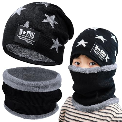 Axinyijia Gorro de Invierno y Braga Cuello Niño, Sombrero de Invierno Bufanda para Niños, Conjunto de Gorro y Bufanda de Tubo Regalo Para Niños Niñas 5-14 Años