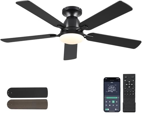 Ventilateur de plafond avec lumière, 132 cm avec lumière et télécommande, ventilateur de plafond silencieux réversible à intensité variable pour intérieur ou extérieur