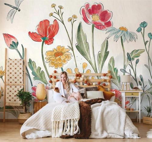 3D Blumen Und Libellen Wall Painting 3D Cartoon Blumen 3D Fototapete Wandbild Wohnzimmer Schlafzimmer Decke Hintergrund Dekoration Malerei 350x245cm