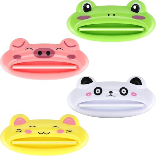 4-Pack Cute Cartoon Animal Toothpaste Dispenser – Plastic Tube Squeezer for Toothpaste, Hand Cream & More | Bathroom Organizer for Efficient and Fun Use