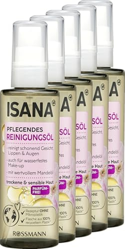 ISANA Närande rengöringsolja, 500 ml (5 x 100 ml flaskor) - Rengör försiktigt ansikte, läppar och ögon - Speciellt lämplig för torr och känslig hud