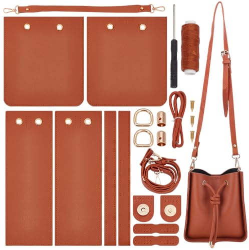 WADORN DIY Nähset Für Beuteltaschen Aus Kunstleder Set Zur Herstellung von Tragetaschen Für Damen Kunstleder Umhängetasche Schultertasche Material Und Zubehör Zum Selbermachen 22x20x10cm Braun