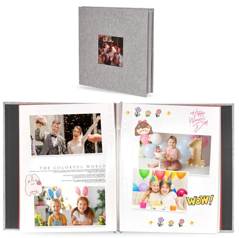 Album Foto - Album Fotografico, Scrapbook Autoadesivo con Spazio per Scrivere, 40 Pagine Album per Foto Coperte di Lino, Ideale per Matrimonio, Libro dei Ricordi, Foto di Viaggio- Grigio(28x27cm)