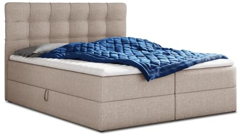 Sofnet Boxspringbett Best mit 2 Bettkästen, Doppelbett mit Bonell-Matratze und Topper, Polsterbett, Bett, Bettgestell, Stilvoll, Schlafzimmer (Beige (Inari 22), 140 x 200 cm)