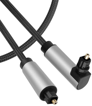 RIIEYOCA 90 Degree Optical Cable for Soundbar to TV, Right Angled Toslink Plug Digital Optical Audio Cable for Home Cinema, Stereo System (90 Degree, 1m)