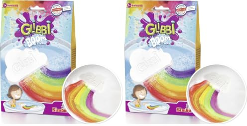 Simba 105953451 - Glibbi Boom Regenbogenbombe, Badewannenspielzeug für Kinder ab 3 Jahren, bunter Schaum für die Badewanne, Badebombe, Regenbogen Badewolke (Packung mit 2)