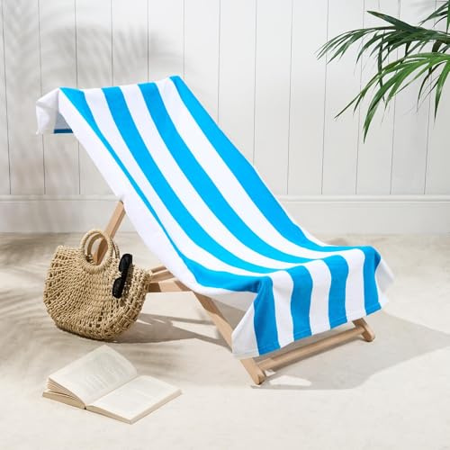 Dreamscene Large Beach Towel Blue & White Stripes, Soft Quick-Dry Lightweight Microfibre Beach Towel For Women & Men Swimming Towel For Holiday Essentials, 71x152cm