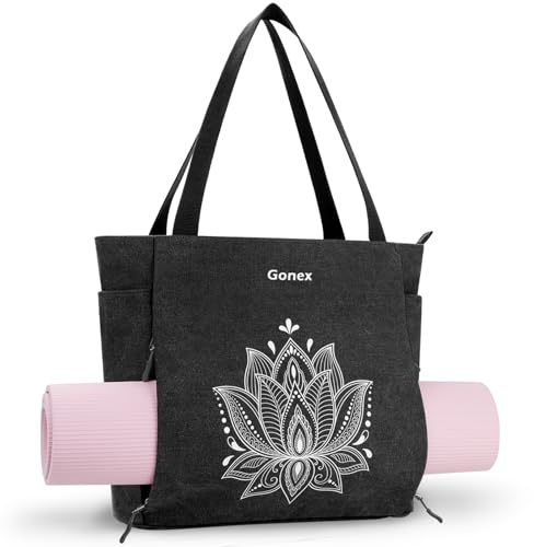 Gonex Yogatasche, Große Pilates Tragetasche mit Mehreren Taschen für Damen Herren, Robuste Canvas Tote Yoga Mattenhalter mit Reißverschluss für Einfachen Zugang