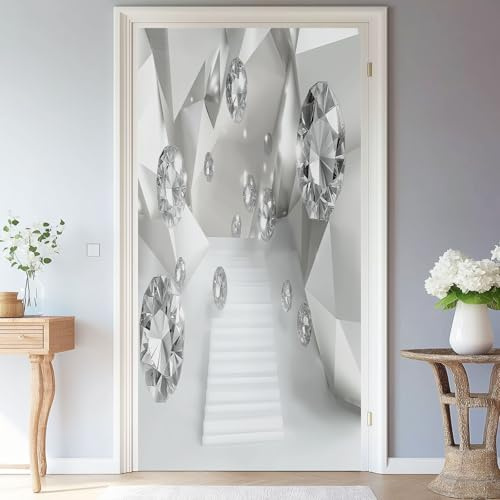 Adesivo Per Porte 3D Per Porte Interne, 80 x 210 cm 3D Geometria Diamante Fotomurali Autoadesivi Impermeabile Porta In PVC, Carta Da Parati Soggiorno Cucina Camerette Decorazione, Bianco