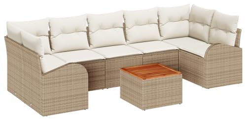 vidaXL Garten-Sofa-Set 8 pcs Beige Poly Rattan, Elegantes Sofaset, Gartenmöbel für draußen, modulare Rattan-Sitzgruppe für die Terrasse