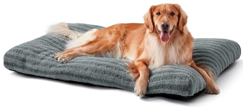 FURTIME Washable XL Dog Bed for Extra Large Dogs, Deluxe Dog Crate Beds Comfy Fluffy Kennel Pad Anti-Slip Pet Sleeping Mat, Machine Washable Dogs Pillow, 40x27x3.5, Gray