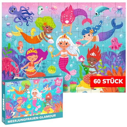 Puzzle für Kinder ab 3-4 Jahren - Meerjungfrauen Puzzle ab 5-6 | 60-Teiliges Kinderpuzzles Mit Meerestieren - Lernspiel für Vorschulkinder - Geschenkidee für Kinder