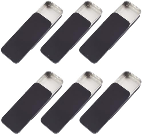 CREATCABIN 6 Mini Blechdose Schwarze Metallboxen Weißblech Tragbar Schiebedeckel Rechteckig Kleine Verpackungshüllen Aufbewahrungsbehälter Für Schmuck Süßigkeiten Basteln Kartenhalter 8x3.4x1.2cm