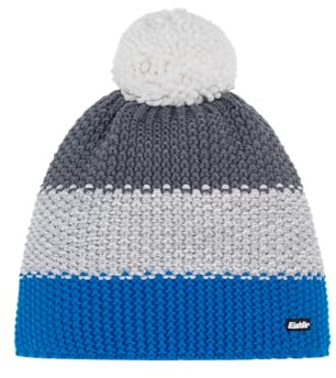 Eisbär Mütze Herren & Damen Star Pompon Blau-grau - Merino Wintermütze Unisex mit Fleece schützt vor Kälte und Wind - Bommelmütze atmungsaktiv thermoregulierend warm Haube aus Österreich