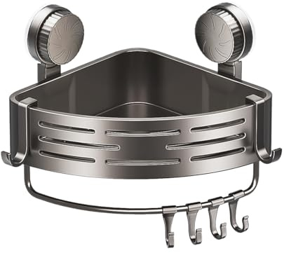 Qurygin Shower Suction Shelf | Suction Cup Triangle Shower Storage Rack - Organizer Space Saving for Toilet Bathtub Sink Kitchen Bathroom Restroom Dorm Laundry Room Shampoo Apartment