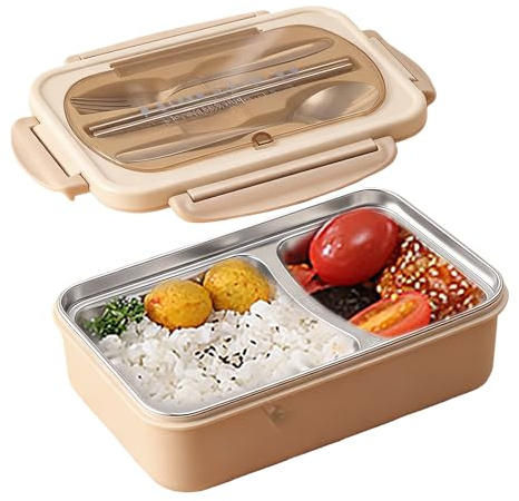 Lunchbox, Bento Box, Auslaufsichere Lunchboxen, Thermo-Lunch box aus Edelstahl Erwachsene, Geteilte -Lunchbox mit 2 Fächern Frühstückbox und Essensbox Für Kinder Erwachsene Schule Büro Picknick