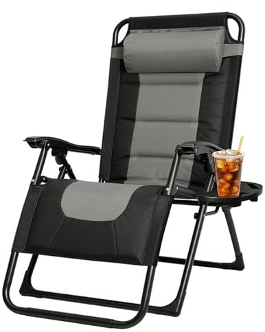 OVLRIJP Liegestuhl Klappbar, Garten Sonnenliege Wetterfest mit Kissen, Einstellbar Liegestühle für Draußen Patio Balkon Garten, Relaxliege mit Kopfkissen & Getränkehalter, bis 150kg (Grau)