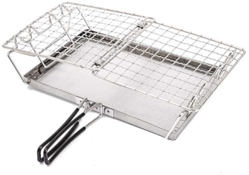 Vilgftyiet Grille-pain pliable en acier inoxydable pour barbecue extérieur - 25,5 x 13 x 2,5 cm - Design compact - Convient pour bagels et pains artisanaux - Argenté