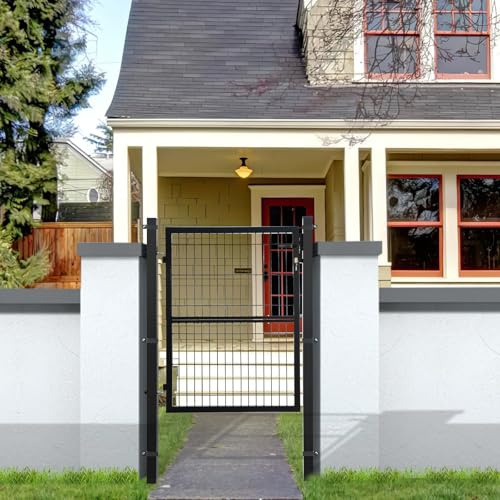 Peviasot metall trädgårdsgrind 120 x 100 cm grå, robust staketgrind hoftor av galvaniserat stål, kvadratrör, trädgårdsdörr för trädgårdsstaket inklusive handtag, lås + 3 nycklar