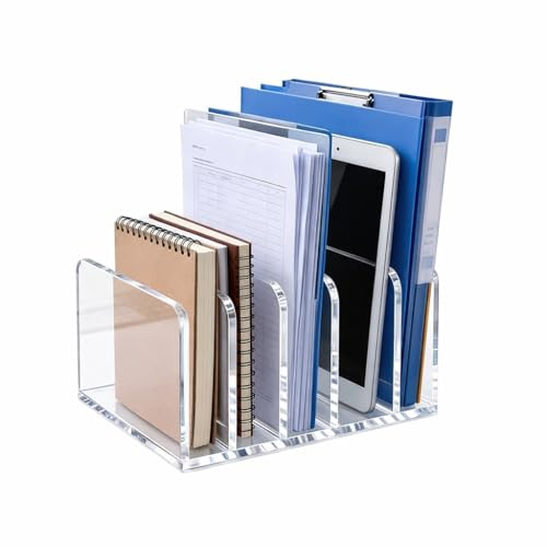 Schreibtisch Briefhalter,Briefablage Acryl Organizer,5 aufrechte klare Schreibtisch-Mails-Sortierer für Notizzettel Visitenkarte und Postkarte mehr Platz zur Aufbewahrung Eleganter Büro Organizer