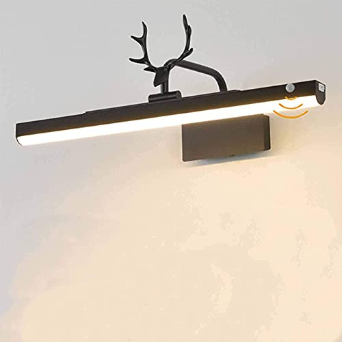 Black Bathroom Mirror Light with Switch Led Over Mirror Light with Motion Detector Bath Lamp Wall Light Adjustable Waterproof Makeup Light Automatic Shutdown/82Cm18W