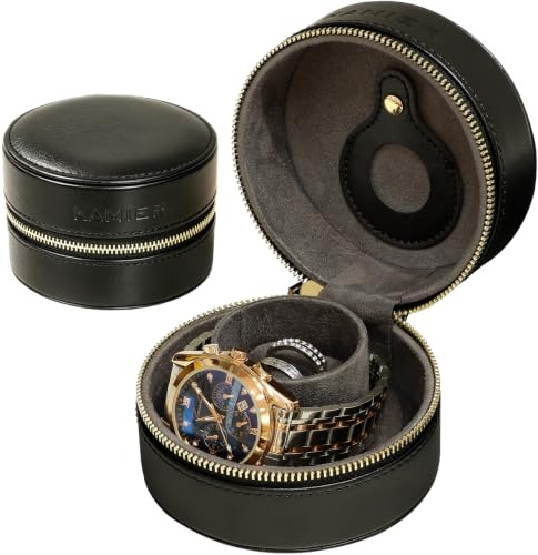 KAMIER Single Watch Travel Case, Portable PU Leather Watch Box