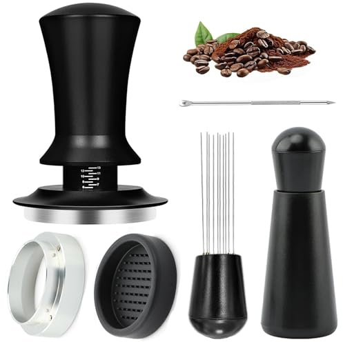 51mm Espresso Accessories Kit for Espresso Machine, Spring Loaded Coffee Tamper with Base, WDT Tool, Dosing Funnel & Latte Art Needle, 5Pcs Barista Set