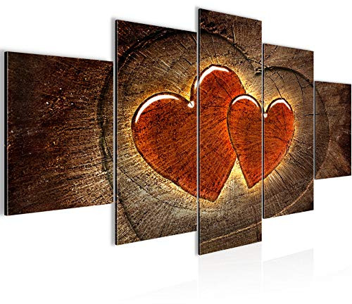 Runa Art - Bilder Herzen Holz 200 x 100 cm 5 Teilig XXL Wanddekoration Design Braun Rot 104151a