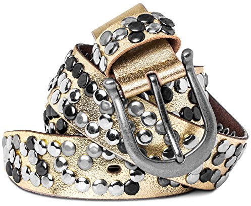 Caspar GU223L 100% Leder Damen Vintage Nietengürtel, Gürtelgröße:90, Farbe:gold metallic