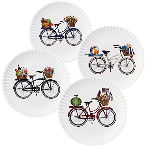 Summer Bikes 9 Melamine Plates, Set of 4