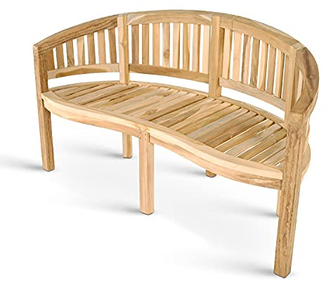 SAM® Teak-Holz 3 Sitzer Bananenbank, Sitzbank, Gartenbank, 150 cm Banana, naturbelassene Holzbank, ideal für den Sommer