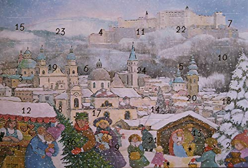 Adventskalenderkarten 2 Stück Salzburg Nostalgie Weihnachten Grußkarten Goldprägung Kunstkarte Weihnachtsgruß