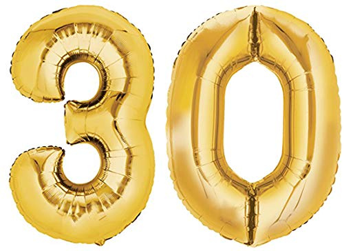 TopTen Folienballon Zahl 30 XL Gold ca. 70 cm hoch - Zahlenballon für Ihre Geburstagsparty, Jubiläum oder sonstige feierliche Anlässe (Nummer 30)