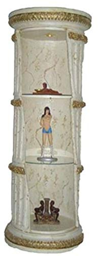 Casa Padrino Barock Säulenschrank Weiß/Gold H. 160 cm - Runder Vitrinenschrank - Beleuchteter Wohnzimmerschrank mit Glasregalen - Barock Möbel