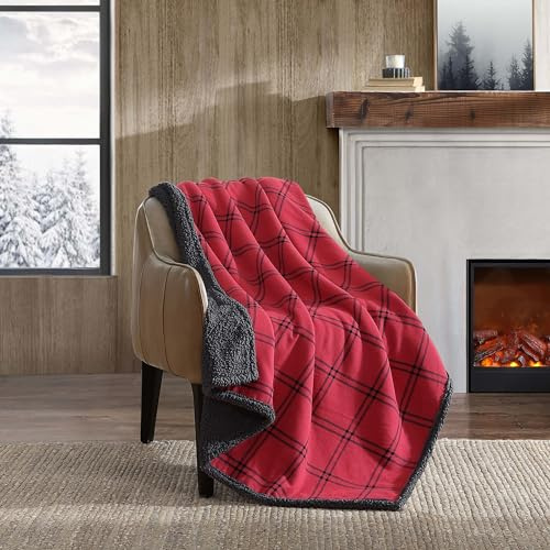 Eddie Bauer - Throw Blanket, Soft & Reversible Cotton Flannel Bedding, Throw Blanket for Couch or Bed (Kettle Falls Red/Black, 50 x 60)