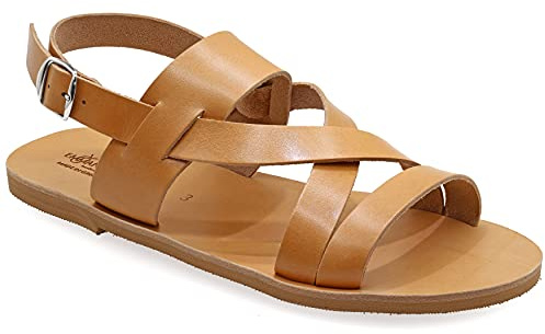 43 Schwarz Emmanuela Antike griechische Leder Sandalen für Herren, handgefertigte Herren Sandalen mit offenen Zehen, Qualität verstellbare Schnalle Sommerschuhe in Schwarz, Braun, Beige